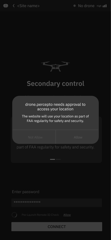 Remote ID — location permission prompt from drone.percepto